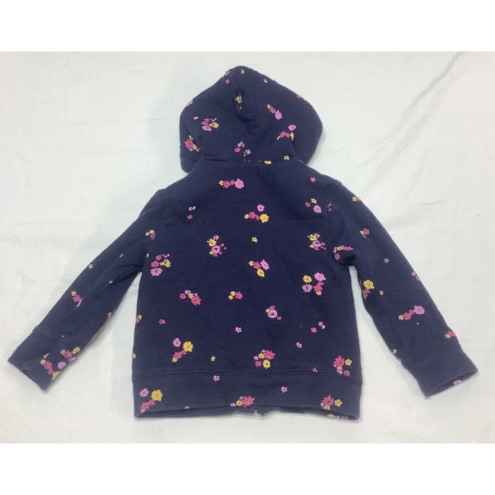 Girls GAP Navy Floral Fleece Lined Sweatshirt Size 18-24 Months Full Zip hooded